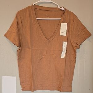 A New Day Tan V Neck T Shirt